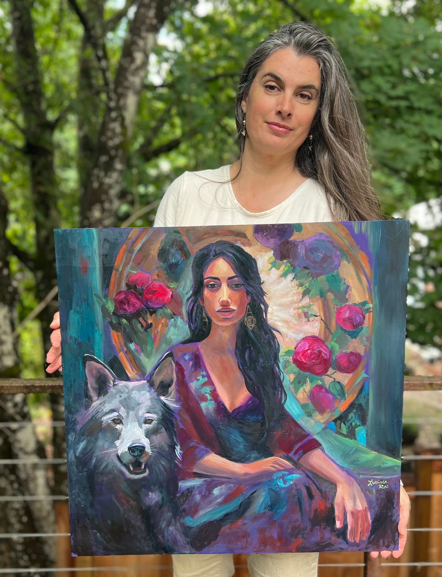 Lucinda Rae with wolf painting